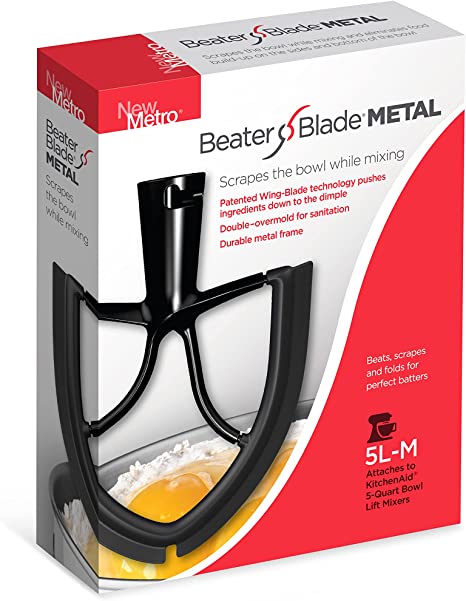 New Metro Design 5L-M Beater Blade METAL, Compatible With Most KitchenAid 5 Quart Bowl-Lift Stand Mixers, Black
