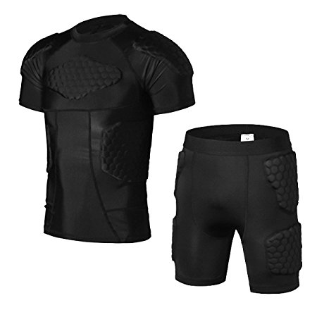 Padded Compression Shirt and Short- Basketball Football Soccer Hockey Rugby Training Suit for Men