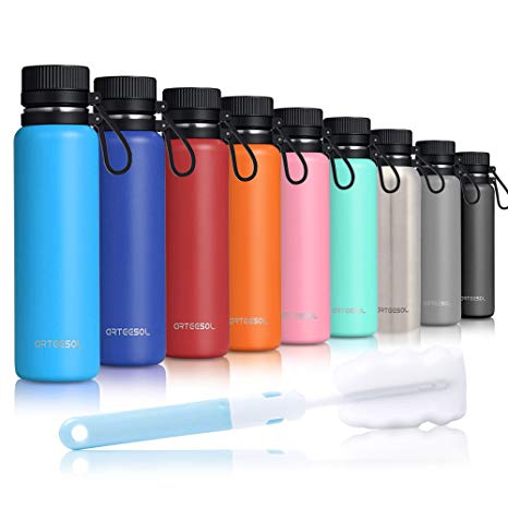 Arteesol Stainless Steel Water Bottle 17/25/34oz Vacuum Insulated Leakproof Double-Walled Wide Mouth Design Eco Friendly & BPA Free Outdoor Sports Gym Workout Hiking Camp&Office