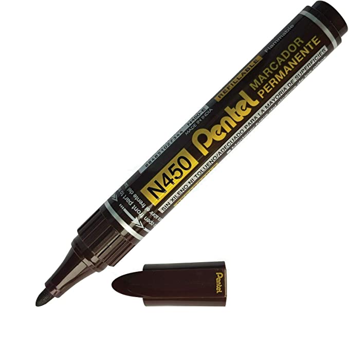 Pentel N450 Xtra Large Permanent Marker - Medium Bullet Tip (Brown, Pack of 10) by DTL Company