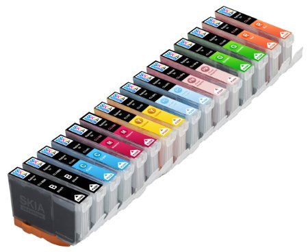 Skia Ink Cartridges ¨ 16 Pack Compatible with Canon 8(CLI-8BK CLI-8C CLI-8M CLI-8Y CLI-8PC CLI-8PM CLI-8R CLI-8G) for PIXMA Pro 6000, PIXMA Pro9000, PIXMA Pro9000 Mark II, PIXMA 6500
