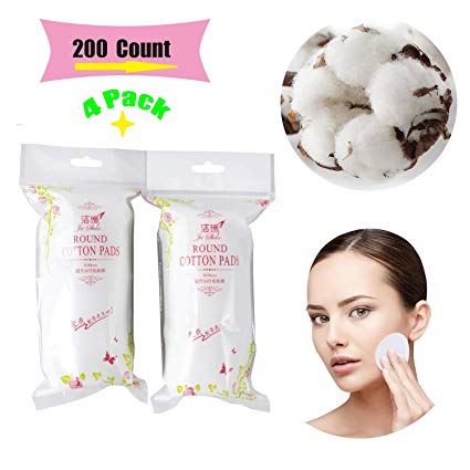 Premium Cotton Rounds for Face (4 Packs of 50, Total of 200 Count) | Makeup/Nail Polish Remover Pads, Hypoallergenic Makeup Cotton Pads For Face | 100% Pure Cotton (200 Pcs)