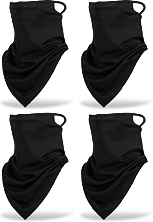 SATINIOR 4 Pieces Triangle Face Cover Scarf Bandana Ear Loops UV Protection Neck Gaiter Breathable Bandana Balaclava