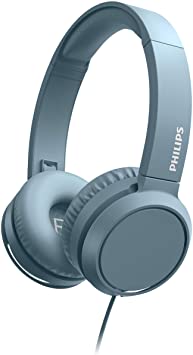 Philips On-Ear Headphones H4105BL/00 with Microphone (In-Line Remote Control, Flat Folding, Angled Jack, Padded Headband, Noise Isolating) Blue – 2020/2021 Model, TAH4105BL/00