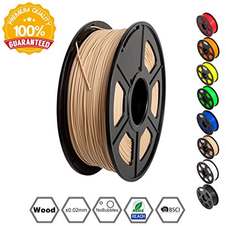 SUNLU Wood Filament - 1.75 mm 3D Printer Filament,1kg Spool (2.2 lbs), Dimensional Accuracy  /- 0.02 mm Sweet Smell 3D Printing Filament, Wood 3D Printer Filaments for Most 3D Printer & 3D Pen