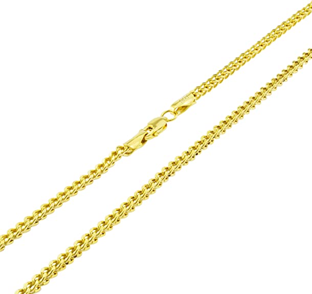 Nuragold 14k Yellow Gold 2.1mm Franco Wheat Spiga Foxtail Chain Pendant Necklace, Mens Womens Lobster Lock 14" 16" 18" 20" 22" 24"