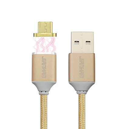Magnetic Micro USB Cable,JianHan 3.3 ft High Speed Data Sync and Quick Charging Core with LED Status Display Support One-Handed Operation Inside the Car for Samsung,LG,HTC,Android Smartphone –Golden