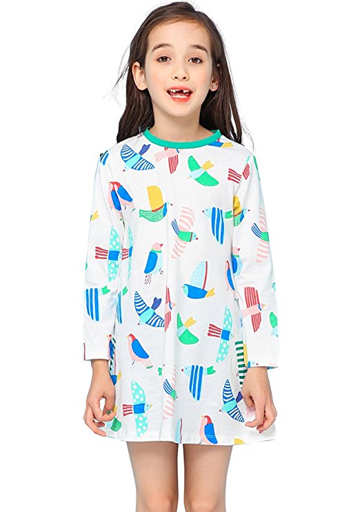 Girls Cotton Longsleeve Party Dresses Special Occasion Cartoon Print by Fiream