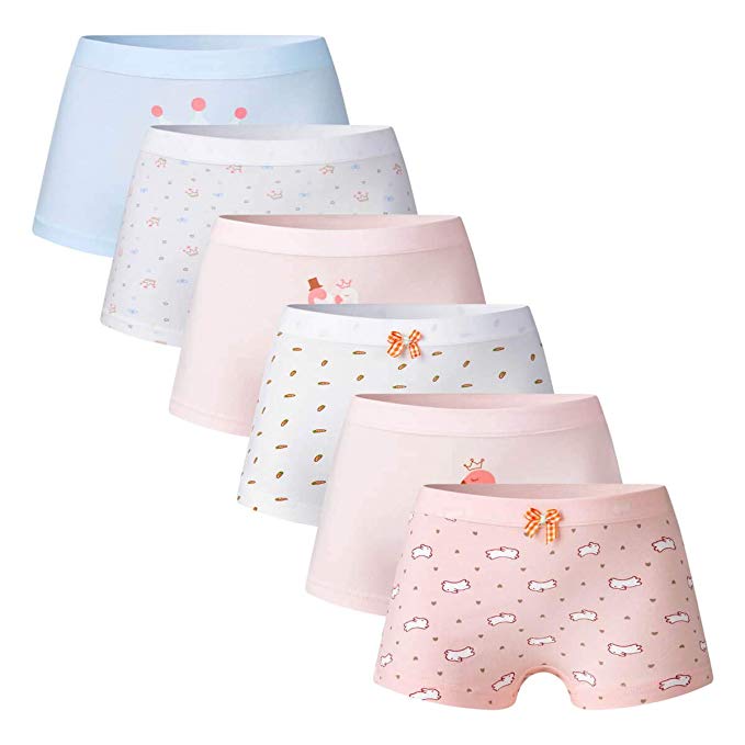 Mowoii 6 Pack Little Big Girls' Panties Boyshort Briefs Cotton Toddler Kids Underwear