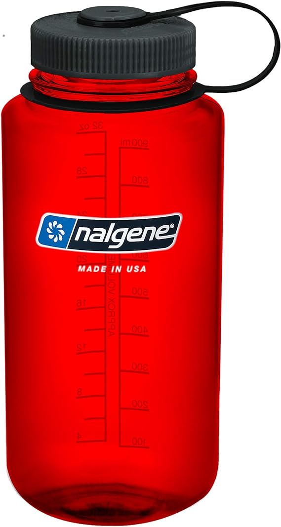 Nalgene Sustain Tritan BPA-Free Water Bottle Made with Material Derived from 50% Plastic Waste, 32 OZ, Wide Mouth, Red