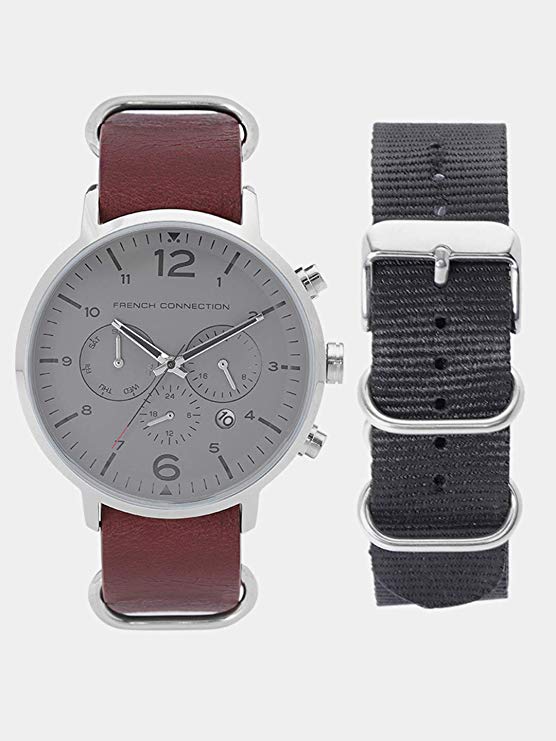 French Connection Mens Analogue Classic Quartz Watch with Leather Strap FC1321BR