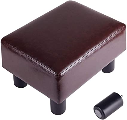 Small Footstools Ottoman Rest Modern PU Faux Leather Foot Stool Rectangle Footrest Padded Seat (Brown Ottoman)