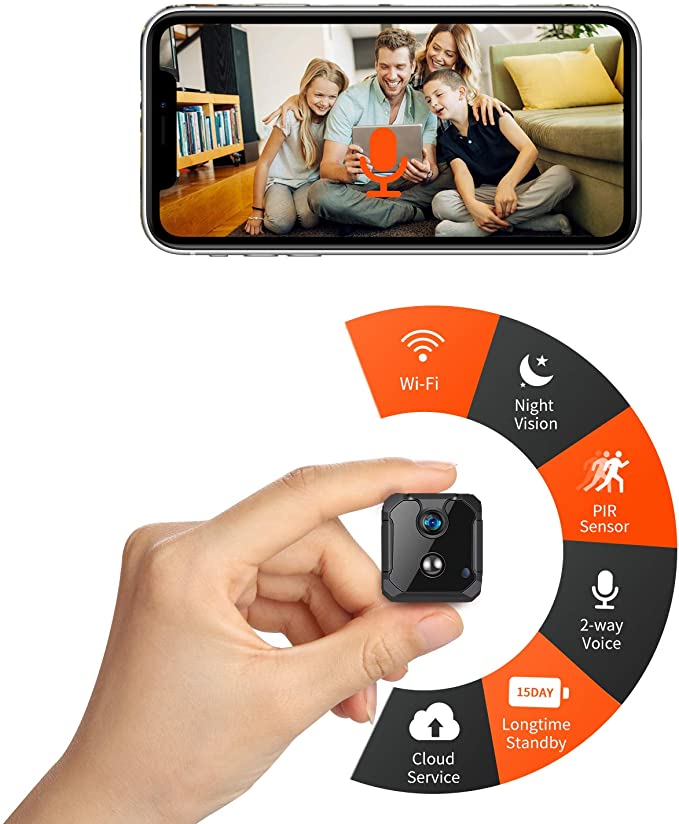 CreateGreat Mini WiFi Spy Camera Wireless Battery Security Camera with 2-Way Audio,HD 1080P, PIR Motion Detection,Auto Night Vision, Android/iOS App,Cloud Storage/SD Slot