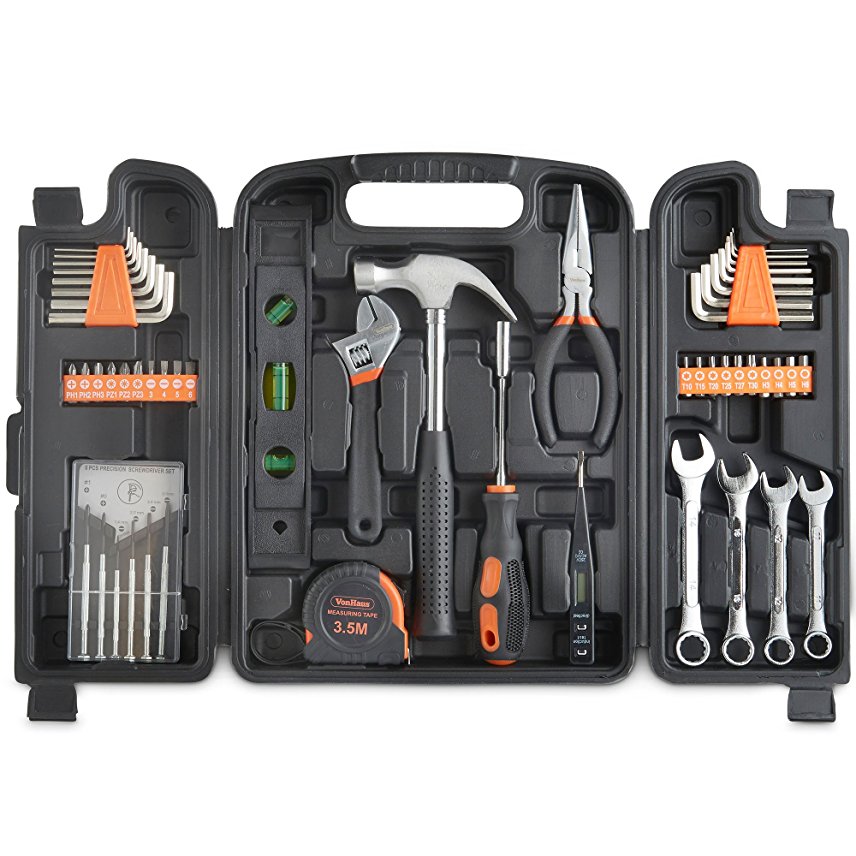 VonHaus 53pc Household Tool Set/Box/Kit for DIY - includes Precision Screwdrivers, Claw Hammer, Pliers, Hex Keys, 20 Bits & More