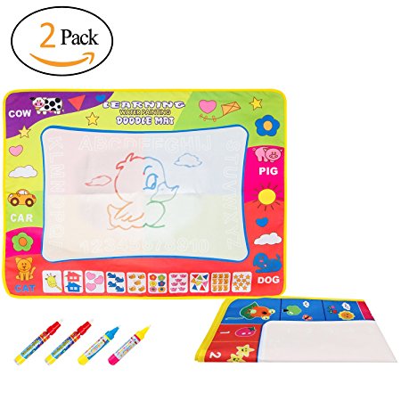 Biubee 2 Pack Foldable Magic Aqua Doodle Mat With 4 Water Pens-4 Color Water Drawing Mat(31.5in X 23.6in) Eco-Friendly Toy