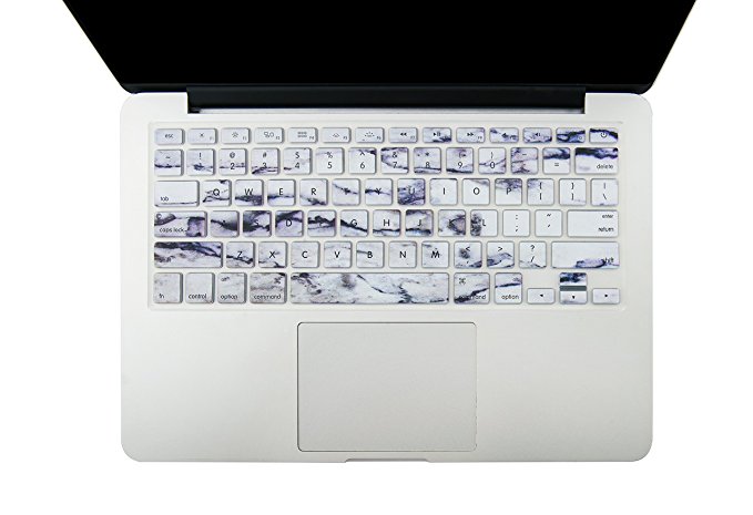 KEC Keyboard Cover Skin for New MacBook Pro 13" & Pro 15" (2018/2017/2016) A1989/A1706/A1990/A1707 Touch Bar (White Marble)