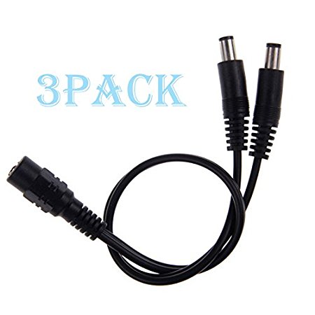 digitharbor® 3 Pack 1:2 1 Female to 2 Male Plug 5.5x2.1mm Port 12V DC Power Adapter Splitter Cable for Security CCTV Parking Camera Car Monitor