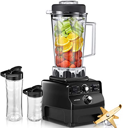 AICOOK Blender for Protein Shakes and Smoothie with Cookbook, 1450W Professional Blender for Crushing Ice, Frozen Dessert and Drinks, 70oz Durable BPA Free Tritan Jar Plus 2 Portable Travel Cups