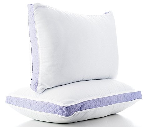 Gusseted Quilted Bed Pillows for Sleeping (Queen, 2 Pack) - Hypo Allergenic Extra Plush, High Loft Premium Quality Pillows - Proprietary Blend 33 Fill is Made in the USA (Lavender)