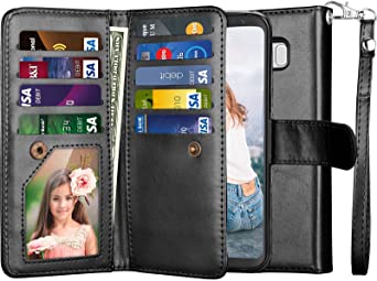 Njjex for Galaxy S8  Case, for Galaxy S8 Plus Wallet Case, PU Leather [9 Card Slots] Card Holder Folio Flip Cover [Detachable][Kickstand] Magnetic Phone Case & Wrist Strap for Samsung S8 Plus [Black]