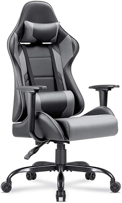 Homall Gaming Chair Racing Office Chair Computer Desk Game Chair, PU Leather Adjustable Swivel Chair Managerial Executive Chair (Gray)