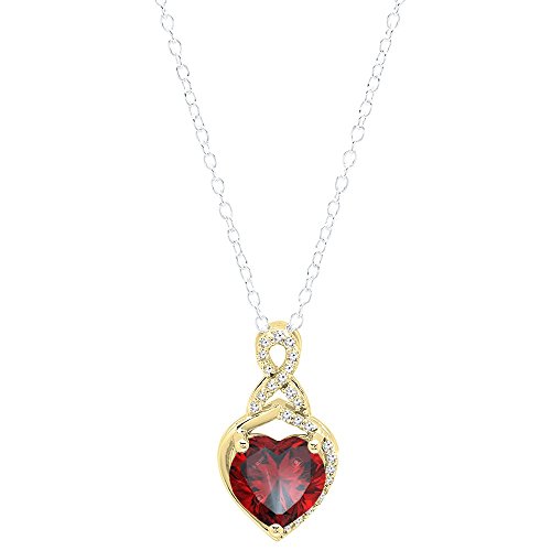 10K Yellow Gold 8 MM Heart Shaped Gemstone & Round White Diamond Ladies Heart Pendant