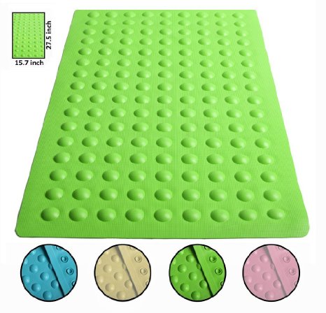 Luxury Anti Slip Suction Bath Mat - Non Slip Mats for Tub and Shower Bathroom Safety - Latex and PVC Free Natural Rubber - 157quot x 275quot - Ideal for Homes Hotels Gyms and Long-Term Care Facilities Green