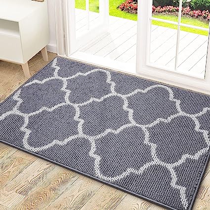 OLANLY Indoor Door Mat, 30x17, Non-Slip Absorbent Resist Dirt Entrance Mat, Washable Low-Profile Inside Floor Mat Doormats for Entryway, Grey