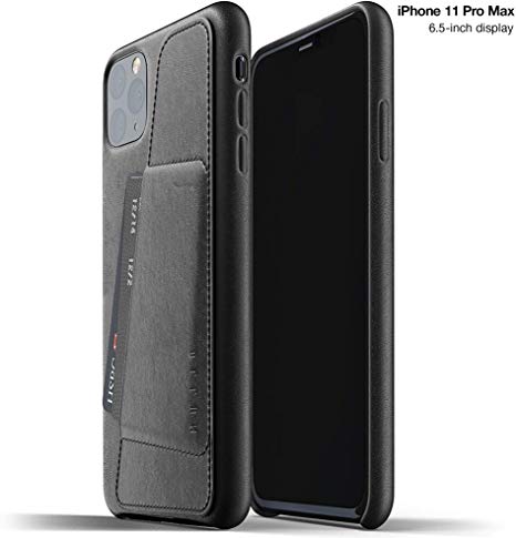 Mujjo Full Leather Wallet Case for Apple iPhone 11 Pro Max | 2-3 Card Holder Pocket | Premium Soft Supple Leather, Unique Natural Aging Effect (Black)