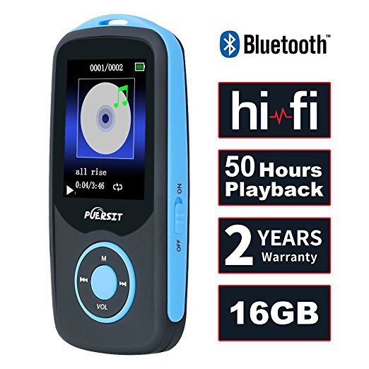 Puersit 16GB Bluetooth HiFi Digital MP3 Music Player with 50 Hours Audio Playback,Support up to 64GB,Blue