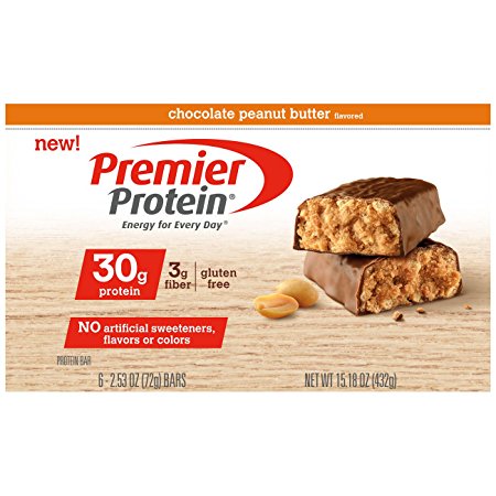 Premier Protein Nutrition Bar, Chocolate Peanut Butter, 30g Protein, 2.53 Ounce Bars (Pack of 6)