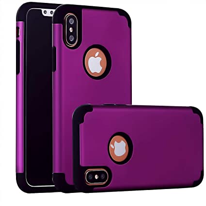 Compatible with iPhone Xs Case,iPhone X Case, Heavy Duty Hybrid Protective Hard PC Shell Silicone Rubber Armor Slim Fit Bumper Grip Anti-Scratch Shock Absorption Cover Case- Dark Purple