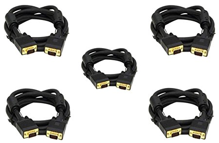 C&E 5 Pack, 10 Feet, VGA Male to Male Black, with ferrites Black, CNE503554