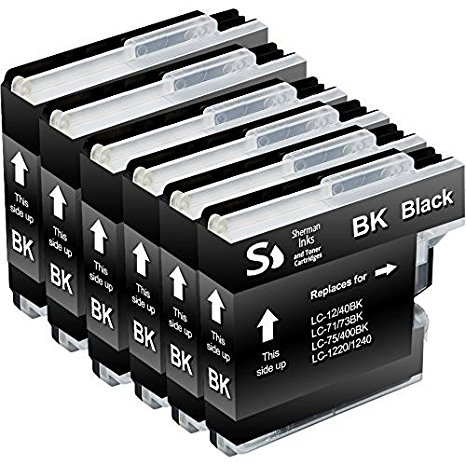 Sherman Inks and Toner Cartridges ® 6 Pack Black Brother LC71 LC 71/LC75 LC 75 Ink Cartridge 6 Blacks Multipack Compatible Replacement for Inkjet Printers: DCP-J525W, DCP-J725DW, DCP-J925DW, MFC-J280W, MFC-J425W, MFC-J430W, MFC-J435W, MFC-J5910DW, MFC-J625DW, MFC-J625W, MFC-J6510DW, MFC-J6710DW, MFC-J6910DW, MFC-J825DW, MFC-J835DW, MFC-J5910DW, MFC-J6510DW, MFC-J6710DW, MFC-J6910DW Bundle Set BK C M Y LC-71BK, LC-71C, LC-71M, LC-71Y, LC-75BK, LC-75C, LC-75M, LC-75Y