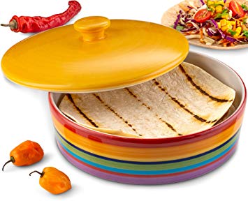 KooK Tortilla Warmer, Colorful Rainbow Design, Holds up to 12 tortillas,