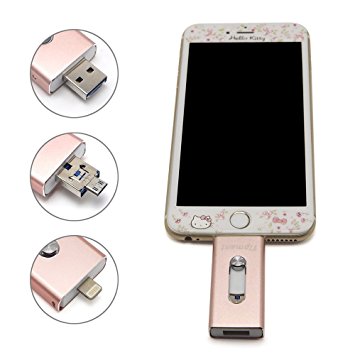 Tipmant High Capacity iPhone USB Flash Drive 64GB i-Flash U-Disk Memory Stick Pen Drive for Computer, iPhone & iPad (Lightning Connector) and Android Cell Phone - Pink