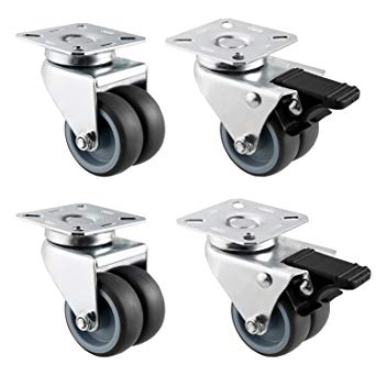 Hausee 4 x Casters 50mm TPR Swivel Castor Wheels Trolley Furniture Caster Heavy Duty 600kg (2 brakes)