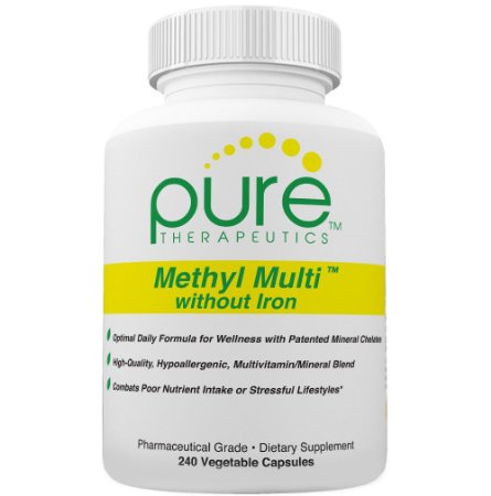 Methyl Multi without Iron - 240 Vegetable Capsules BEST VALUE  Features Activated Vitamin Cofactors and Folate as Quatrefolicreg 5-MTHF  Patented Albion TRAACS Chelated Mineral Complexes  Soy Free  Dairy-and Gluten Free  Non-GMO  Hypoallergenic  Pharmaceutical Grade