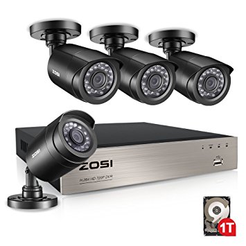 ZOSI  Security Camera Systems 8CH 720P CCTV DVR with 4x 720P Bullet Cameras System 1TB Hard Drive