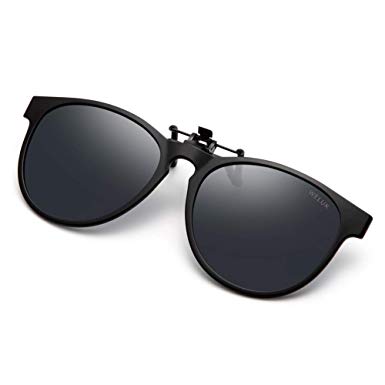 WELUK Polarized Clip-on Flip-up Sunglasses Vintage Round Style over Prescription Glasses