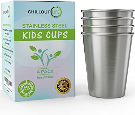 Stainless Steel Cups for Kids and Toddlers 8 oz - Stainless Steel Small Cups for Home & Outdoor Activities, BPA Free Healthy Unbreakable Premium Metal Drinking Glasses (4-Pack)