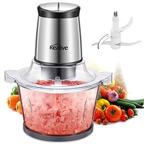 Kealive Electric Food Processor, 300W Meat Grinder, Multipurpose Kitchen Food Chopper for Meat, Vegetables, Fruit and Nuts with High/Low Speed Choice, 1.5 Liter Glass Bowl