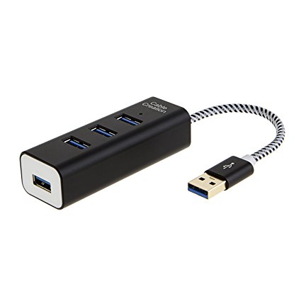 CableCreation 4-Port USB 3.0 Hub, with Aluminum case and Durable Braided Cable, Black and White