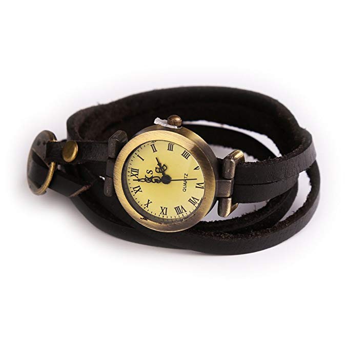 Simple Leather Vintage Female Quartz Watch Wristwatch Black
