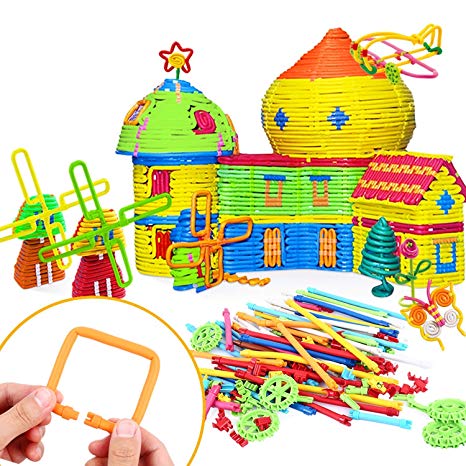 Peradix Kids Building Sticks Toys 155 PCS Soft Building Blocks STEM Set Flexible Twistable Construction Theme DIY Activity Game Set- Construction and Educational Toy for Children with Storage Bag