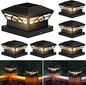 T-SUN Solar Post Cap Lights, 6 Pack Solar Post Lights Fence Lights Outdoor Waterproof for 3.5X3.5 4X4 5X5 Wood/Vinyl Posts, Warm White/White Solar Light for Posts, Fence, Deck, Patio