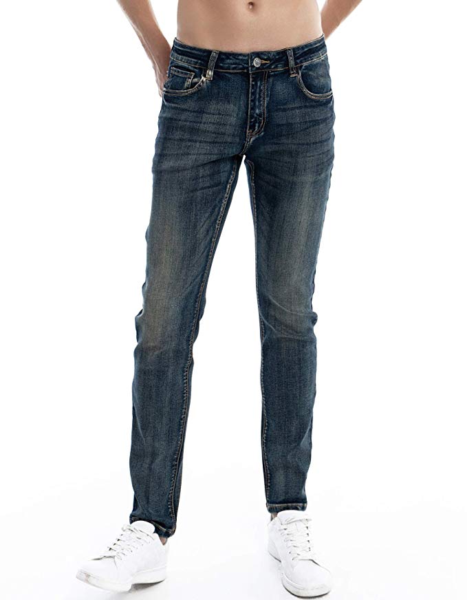 ZLZ Slim Fit Jeans, Men's Younger-Looking Fashionable Colorful Super Comfy Stretch Skinny Fit Denim Jeans