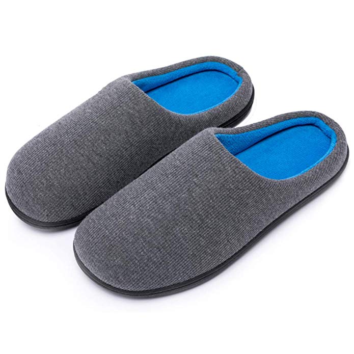 Kuzima Men's and Women's Memory Foam Slippers Indoor Outdoor Anti-Slip House Shoes Two-Tone Cozy Plush Fleece Lined