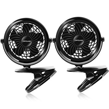 OPOLAR Clip on Fan, USB or Battery Operated [4 AA Batteries Required(not included)], Desk Fan with One Setting,360 Degree Rotation for Baby Stroller, Office, Dorm, Home and Outdoor Activity-TWO PACK