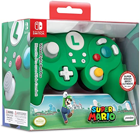 Nintendo Switch Super Mario Bros Luigi GameCube Style Wired Fight Pad Pro Controller by PDP, 500-100-NA-D4